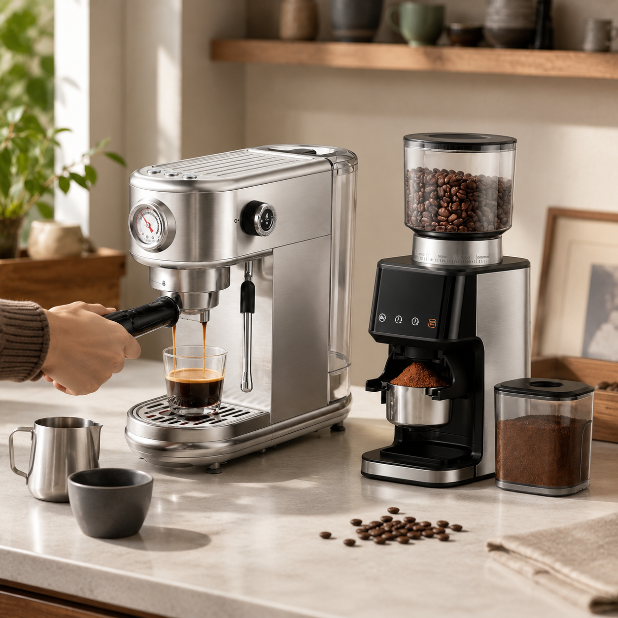 Estacion de Cafe para el Hogar y la Oficina con Maquina Espresso con Molino Incorporado SHARDOR