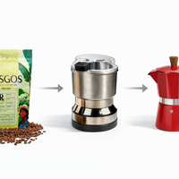 Kit Cafetera Espresso Casero Moka Italiana Aluminio 6 tazas con Molino Electrico Cuchillas Acero Inoxidable