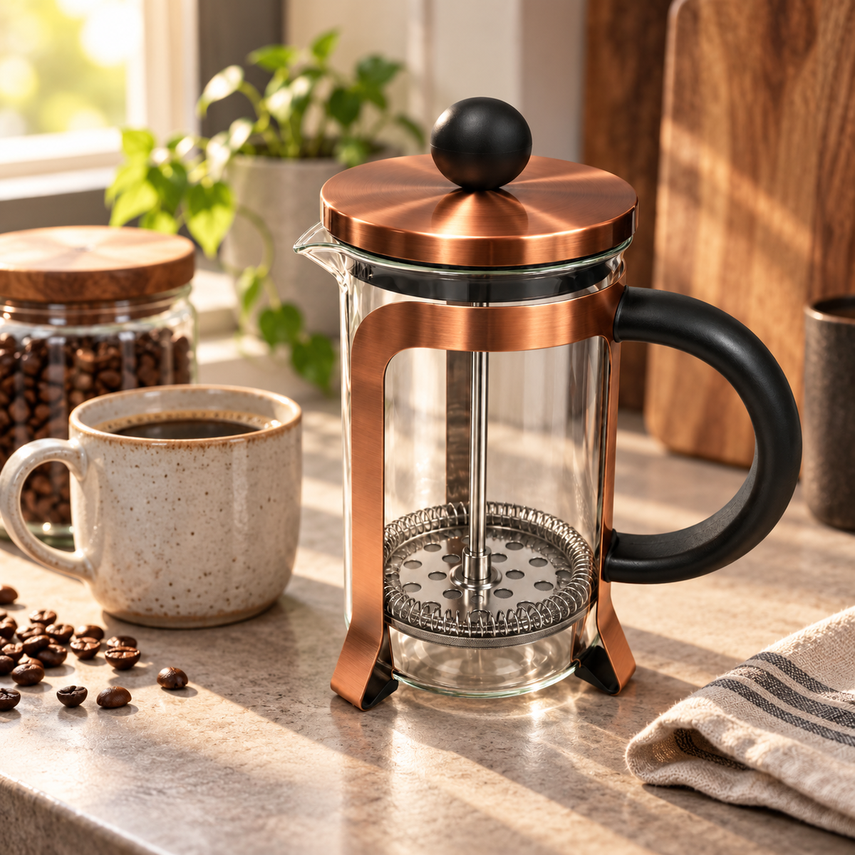 Cafetera Prensa Francesa Acero 1000ML Bronce