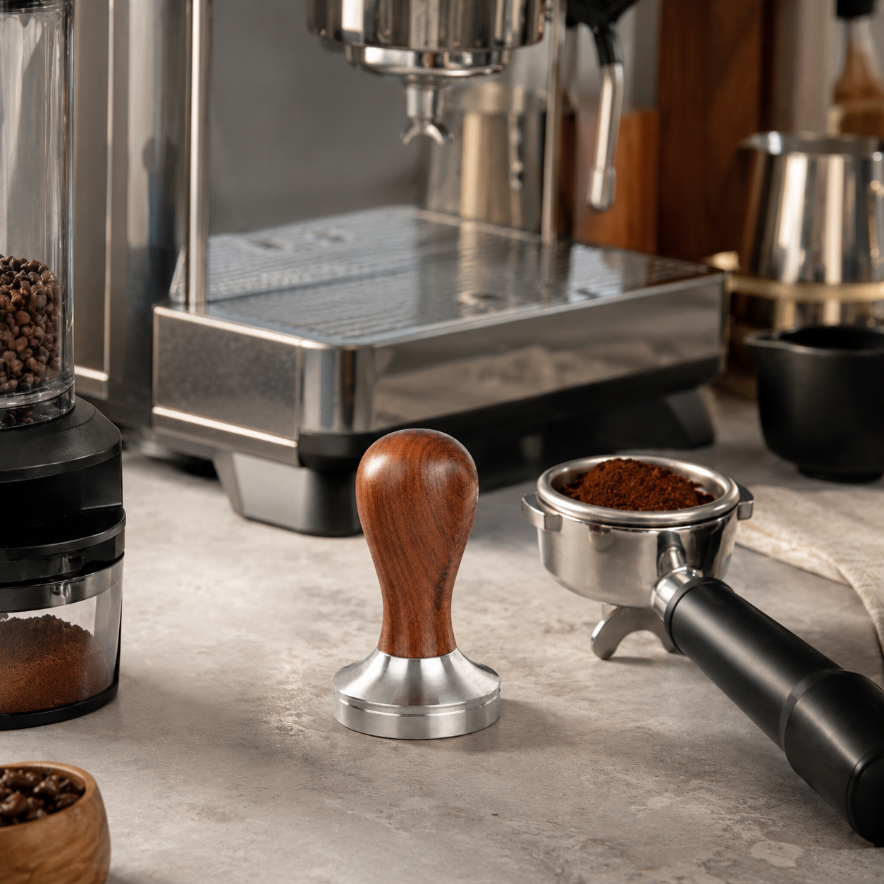 Tamper 58mm de Madera y Acero Inoxidable | Maquina Espresso