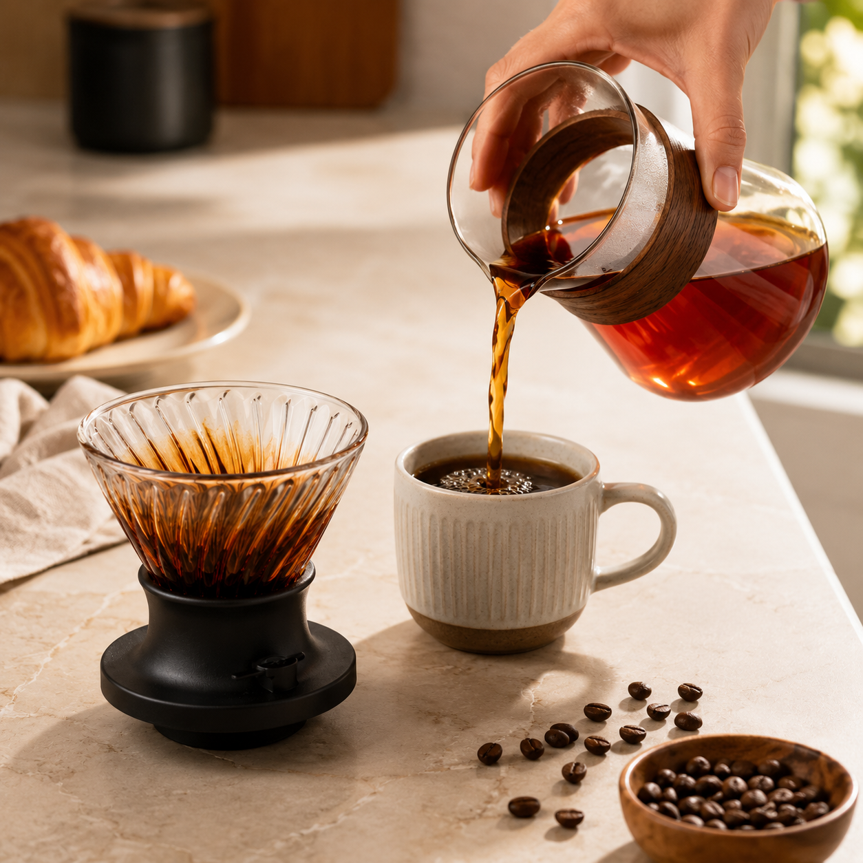 Kit Cafetera V60 Tipo Hario Switch Ambar Naranja con Server 400ml