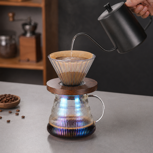 Cafetera Metodo V60 Dripper 02 | Con Base Madera para Cafe Filtrado