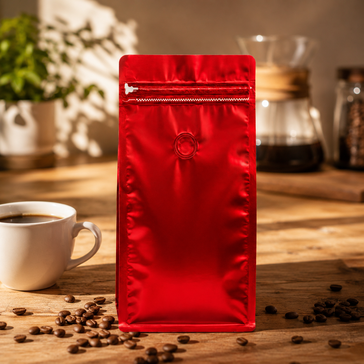 Bolsa Media Libra Cafe Cuadrado Rojo Metalizado x 50 Unidades 250 g
