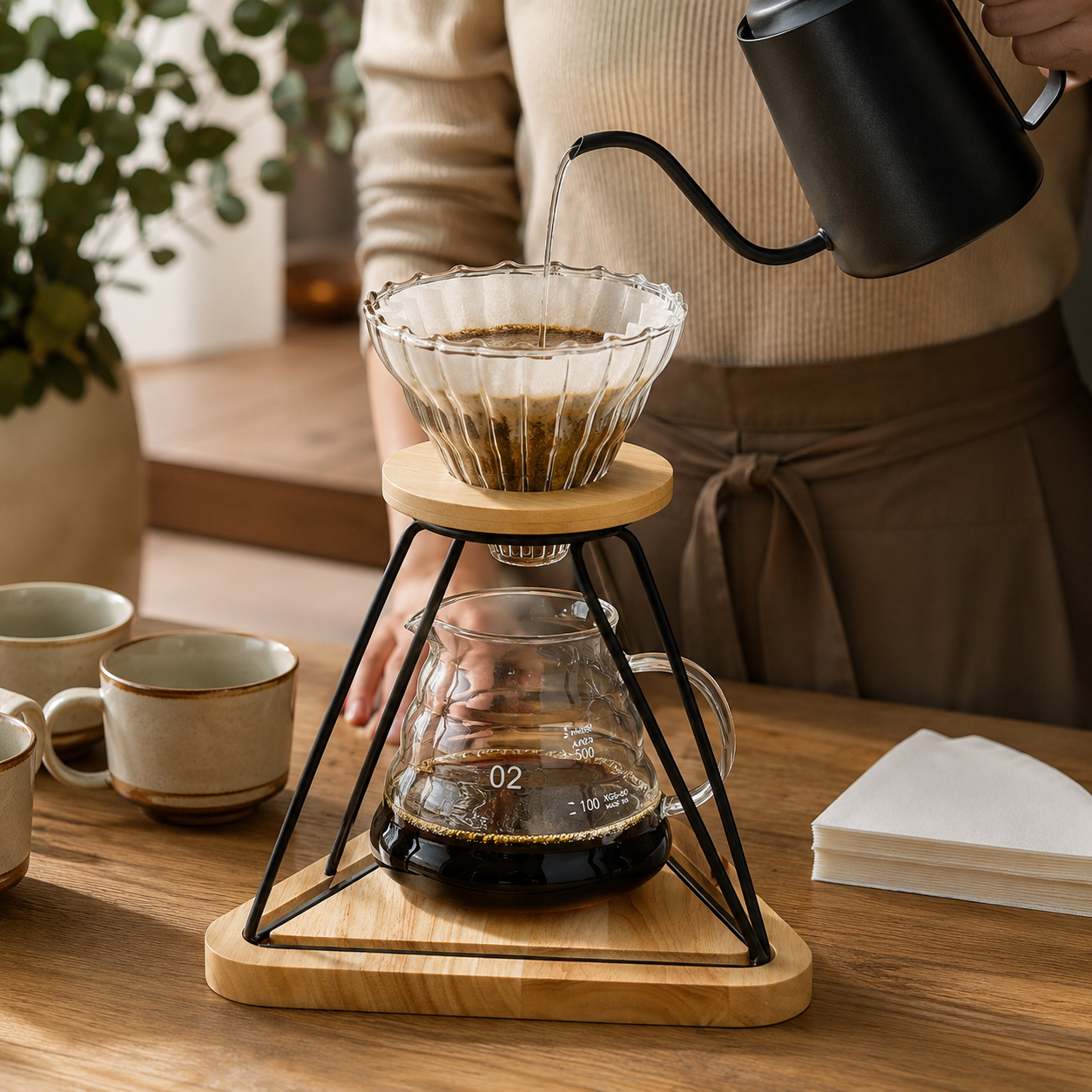 Kit Estacion de Cafe Pour Over V60 02 con Servidor 600ml y Filtros Hario