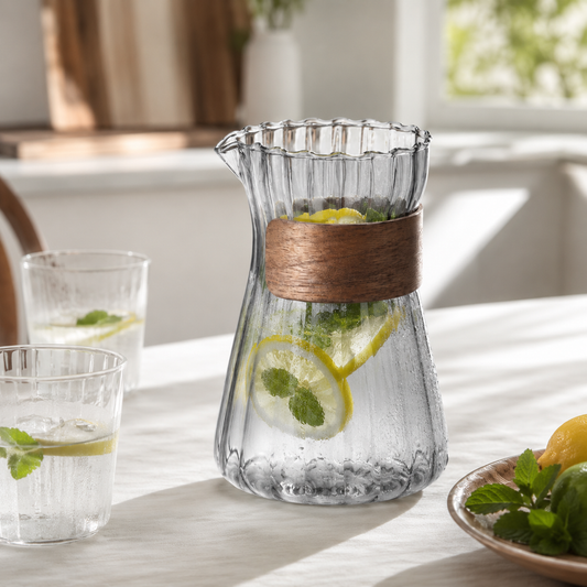 Servidor de Cafe y Jarra de Vidrio con Mango de Madera 400ml