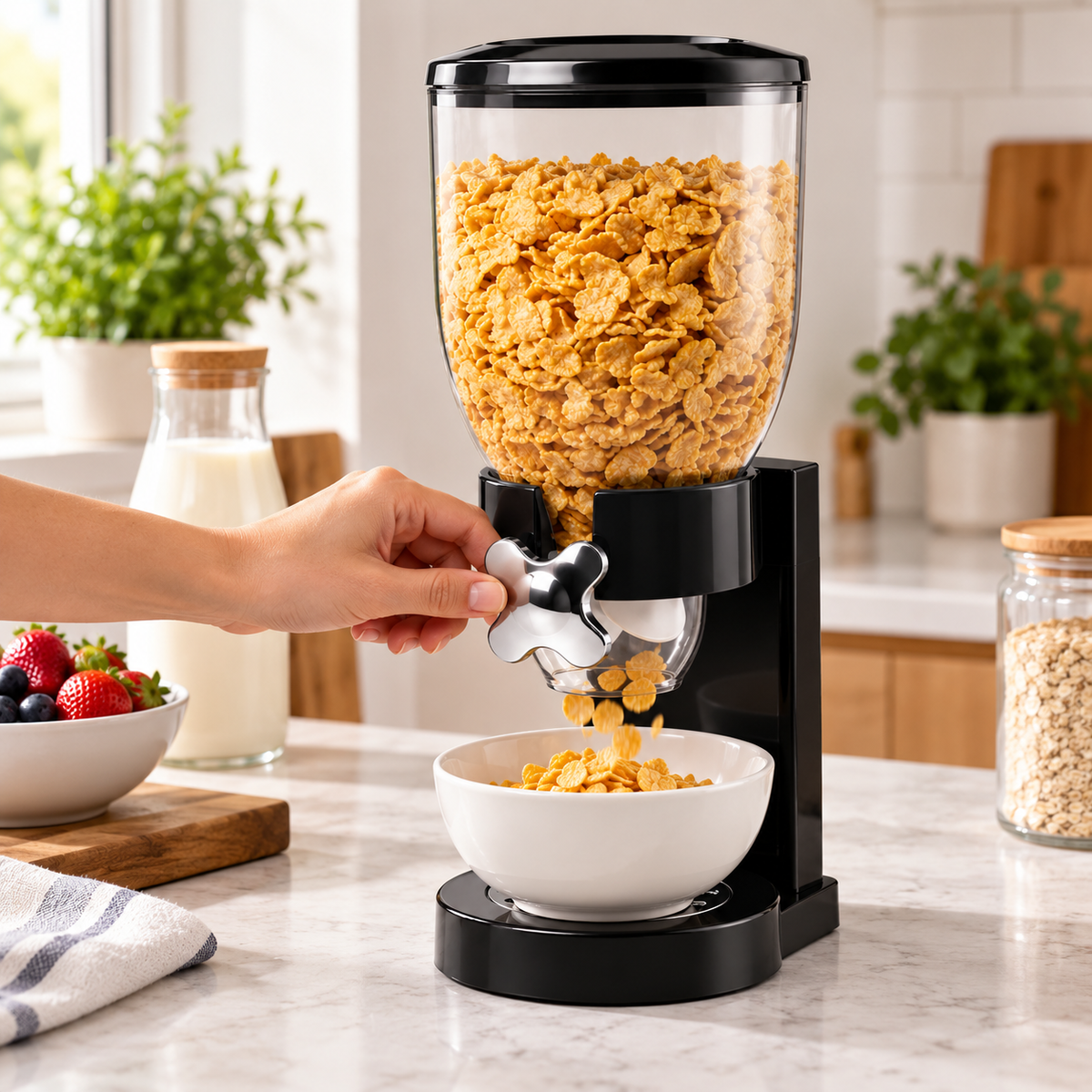 Dispensador de Cereales Individual Negro con Dosificador