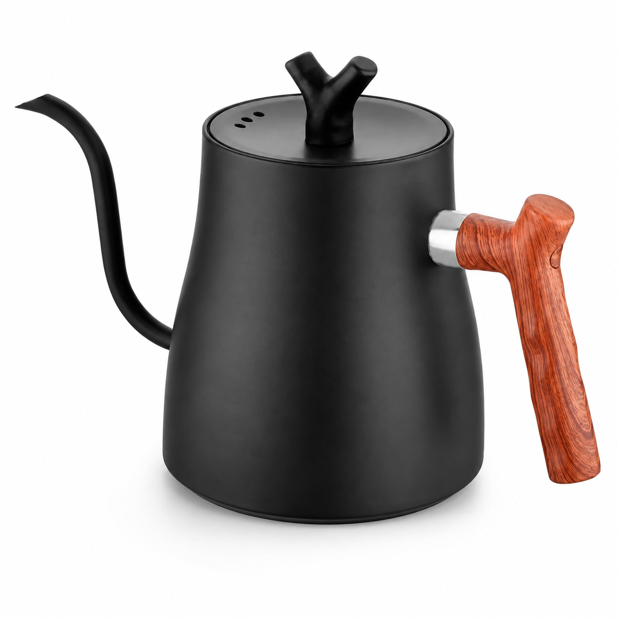 Jarra Tetera Cuello de Ganso Negra con Mango de Madera 1.200 ml