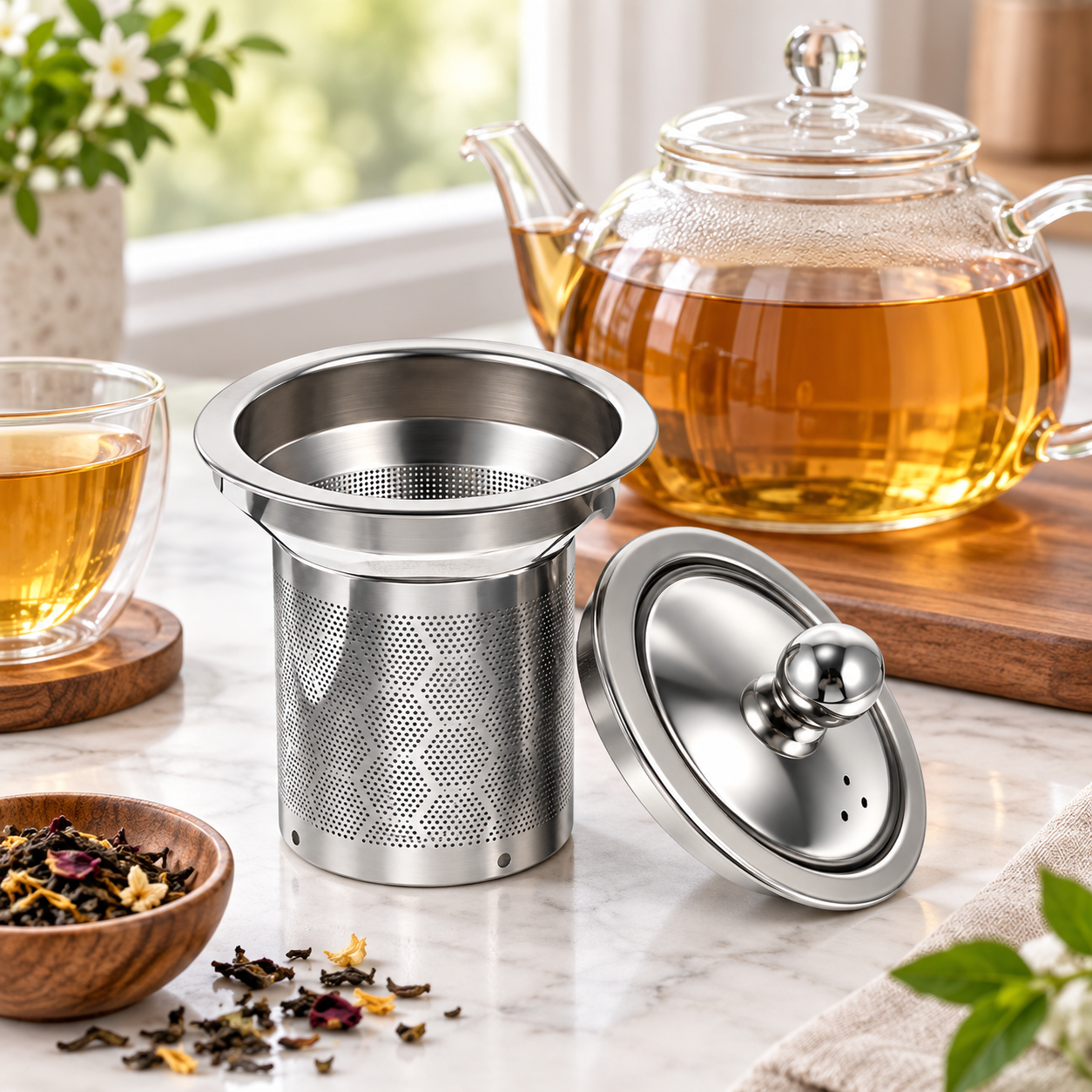 Repuesto Infusor de Acero Inoxidable con Tapa para Tetera de Vidrio