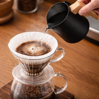 Jarra Cremadora Leche Negra con Mango de Madera en Acero Inoxidable