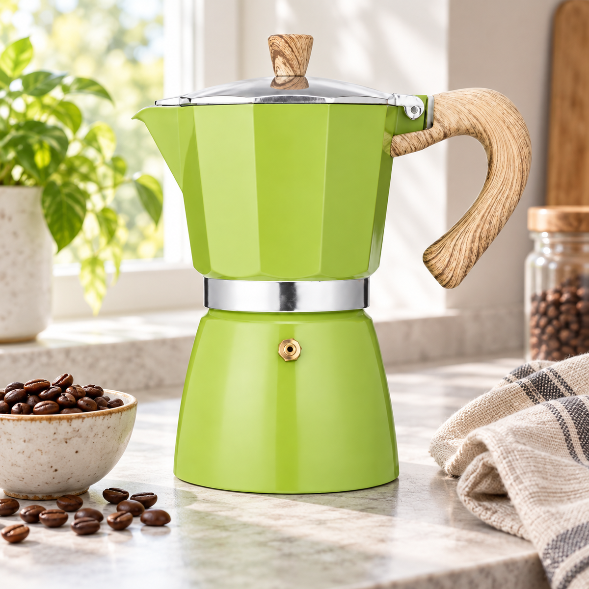 Cafetera Italiana Moka Verde Claro 300 ml  6 Tazas
