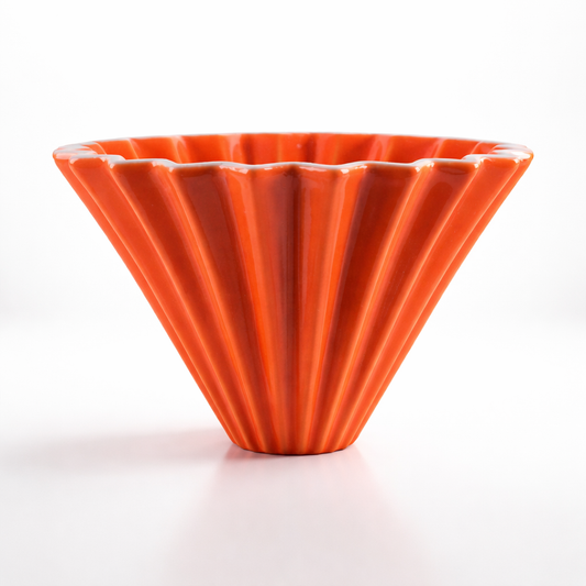 Método Origami Dripper Naranja 02 en Cerámica con Base de Madera