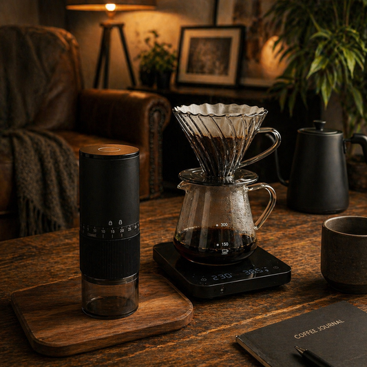 Kit V60 con Molino Electrico Ajustable 35 Clics para Cafe Filtrado