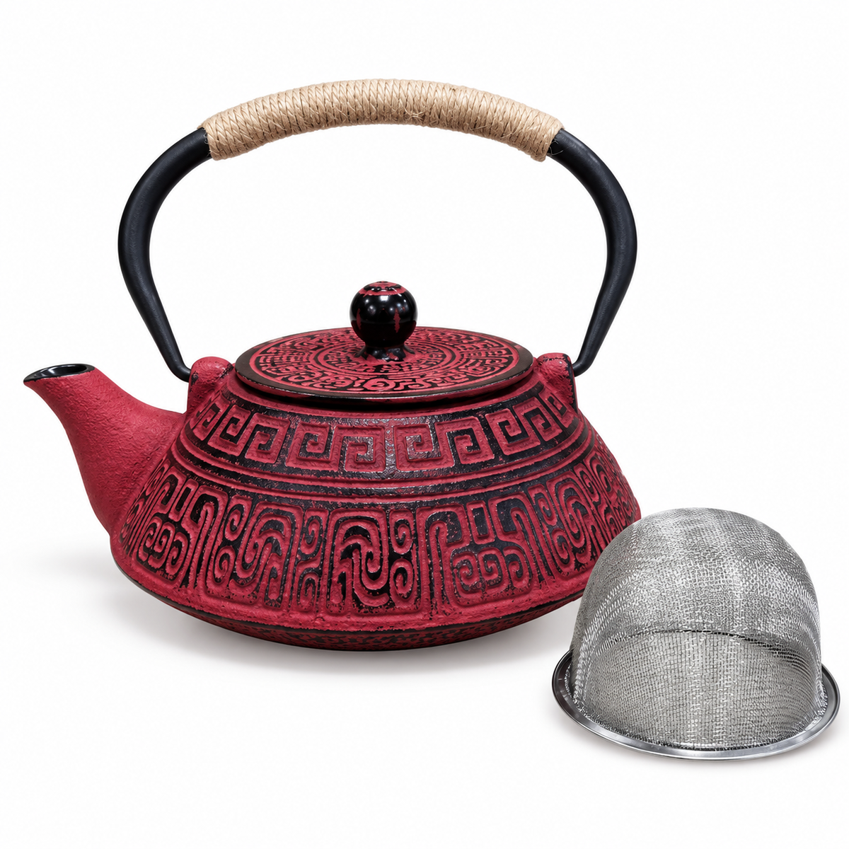 Tetera de Hierro Fundido Roja 770ML con Filtro para Te e Infusiones Aromaticas