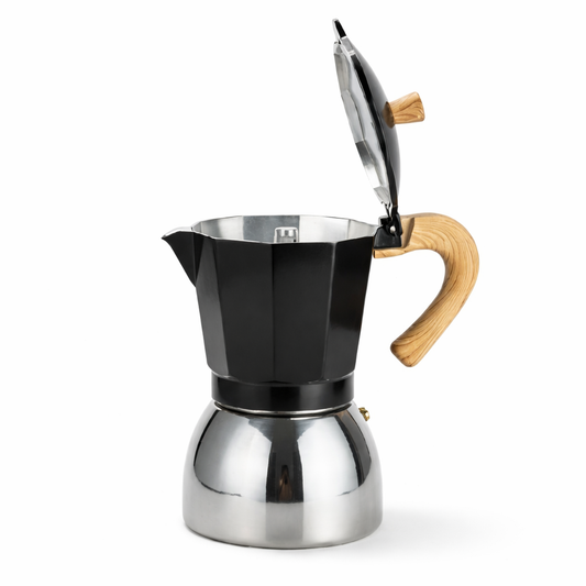 Cafetera Italiana Moka 9 Tazas Diseño Moderno en Negro y Amarillo