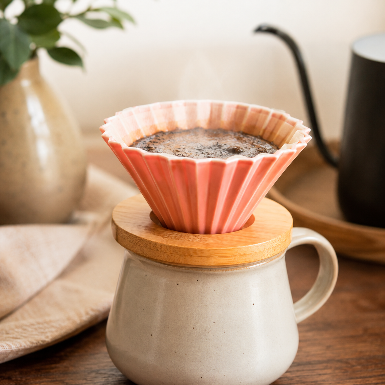 Metodo Dripper ORIGAMI de Ceramica Tamaño 01 con Base de Madera