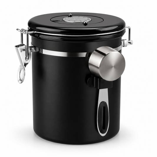 Recipiente de Cafe Hermetico Negro con Cuchara Medidora 700 g