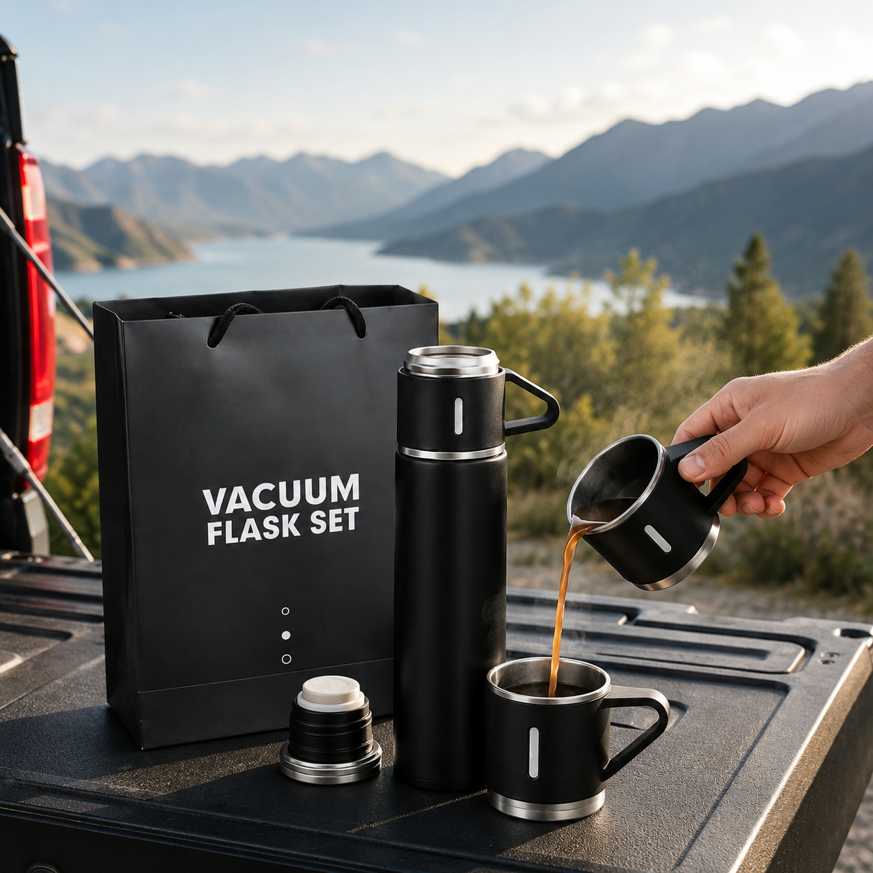 Termo Termico Hermetico 500ml con 2 Tazas para Cafe y Bebidas