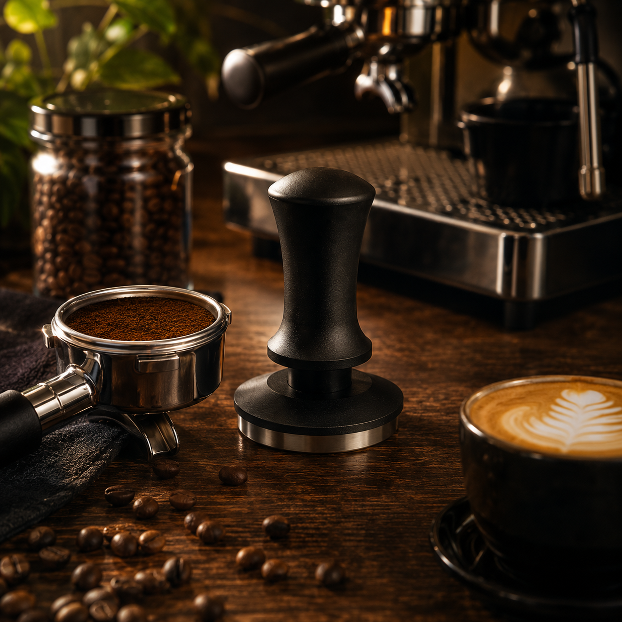 Tamper Maquina Espresso 58mm Calibrado Negro con Retorno
