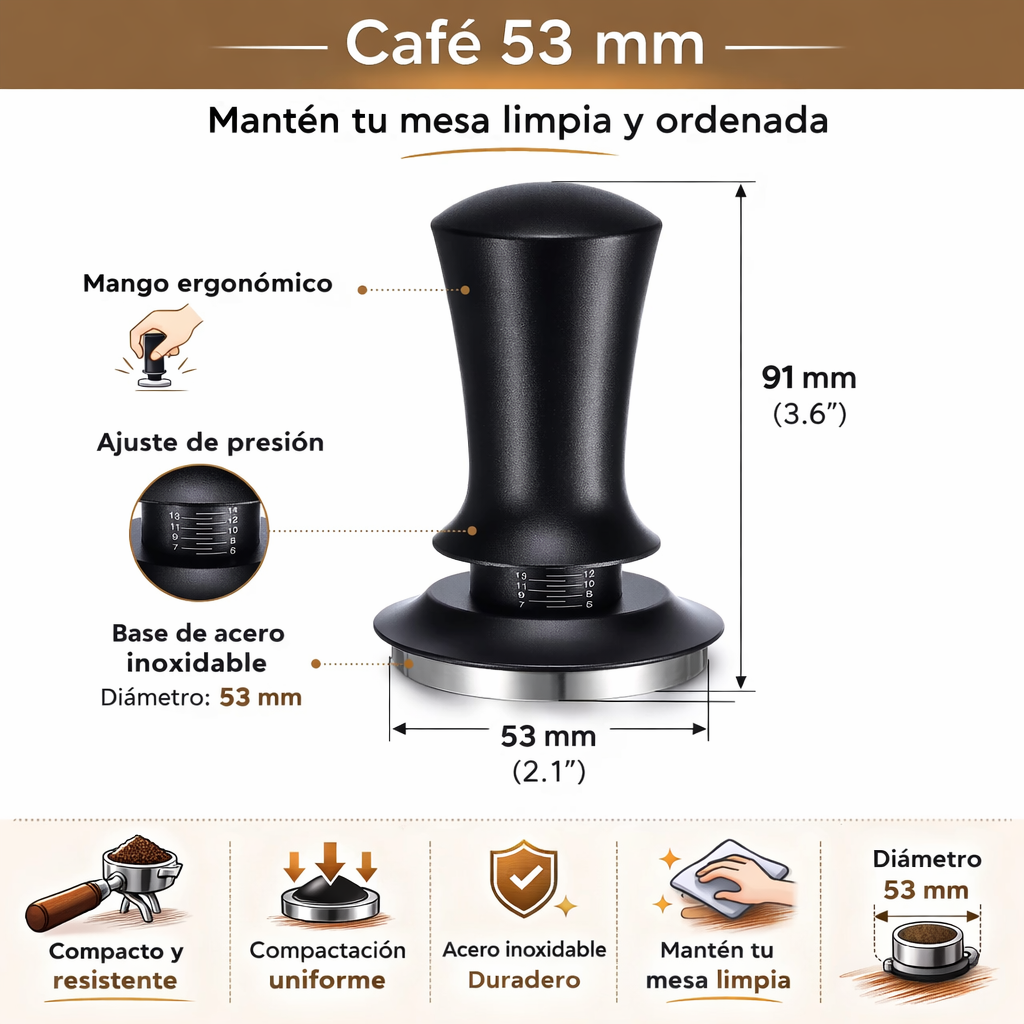 Tamper 53mm Dinamométrico Profesional Negro para Maquina Espresso