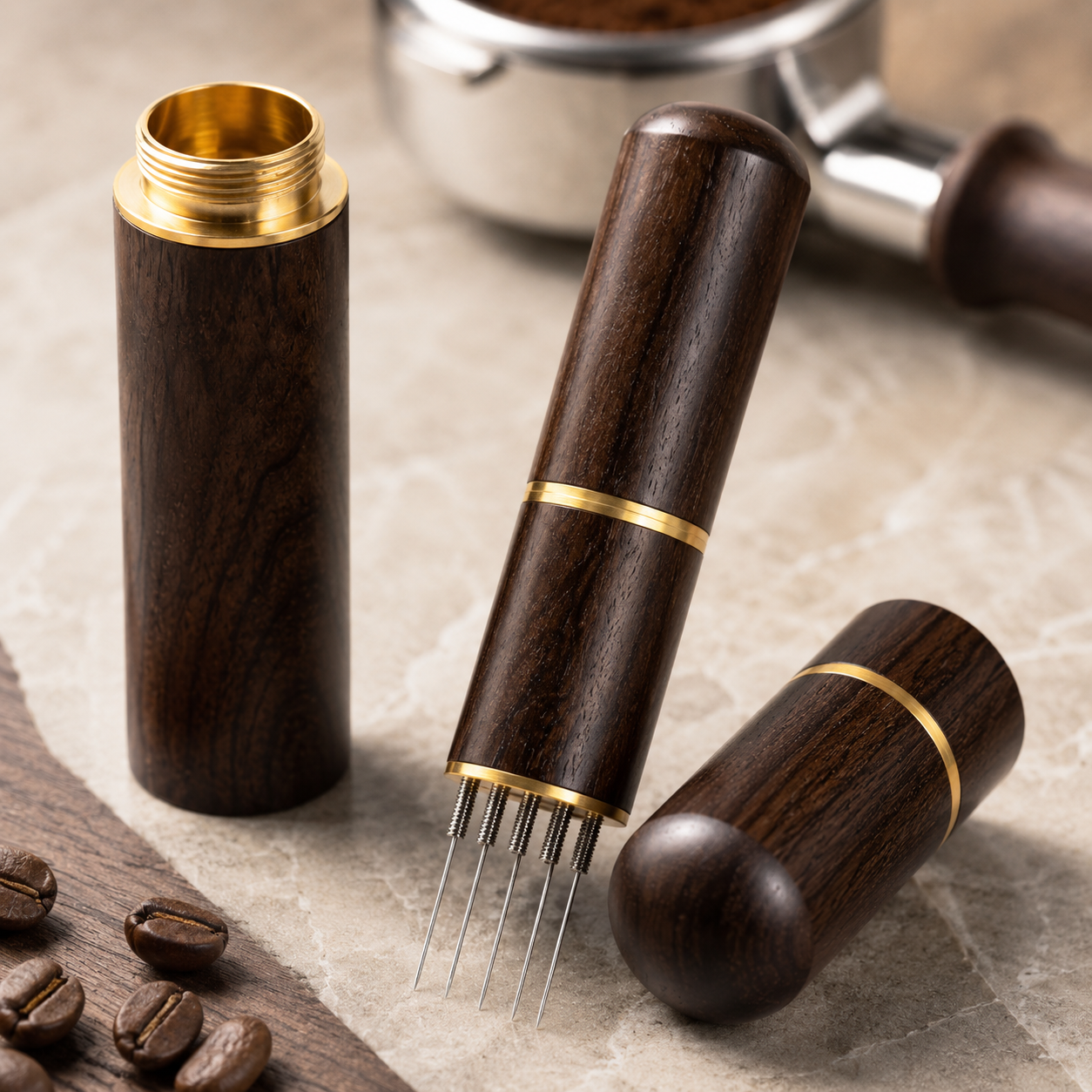 Distribuidor WDT de Madera con 6 Agujas para Cafe Maquina Espresso