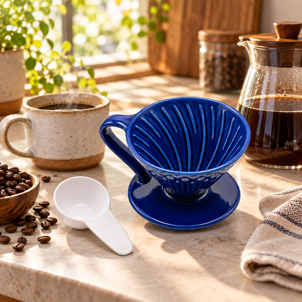 Kit V60 Ceramica Azul 02 con Cuchara Medidora