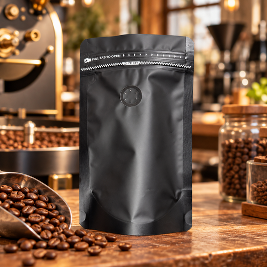 Bolsa Negra para Cafe 125 g con Valvula y Zipper