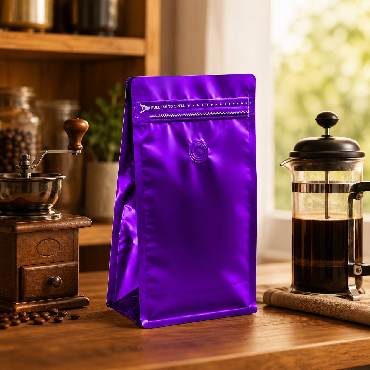 Bolsa Media Libra para Cafe Cuadrada Morada Metalizada x 50 Unidades