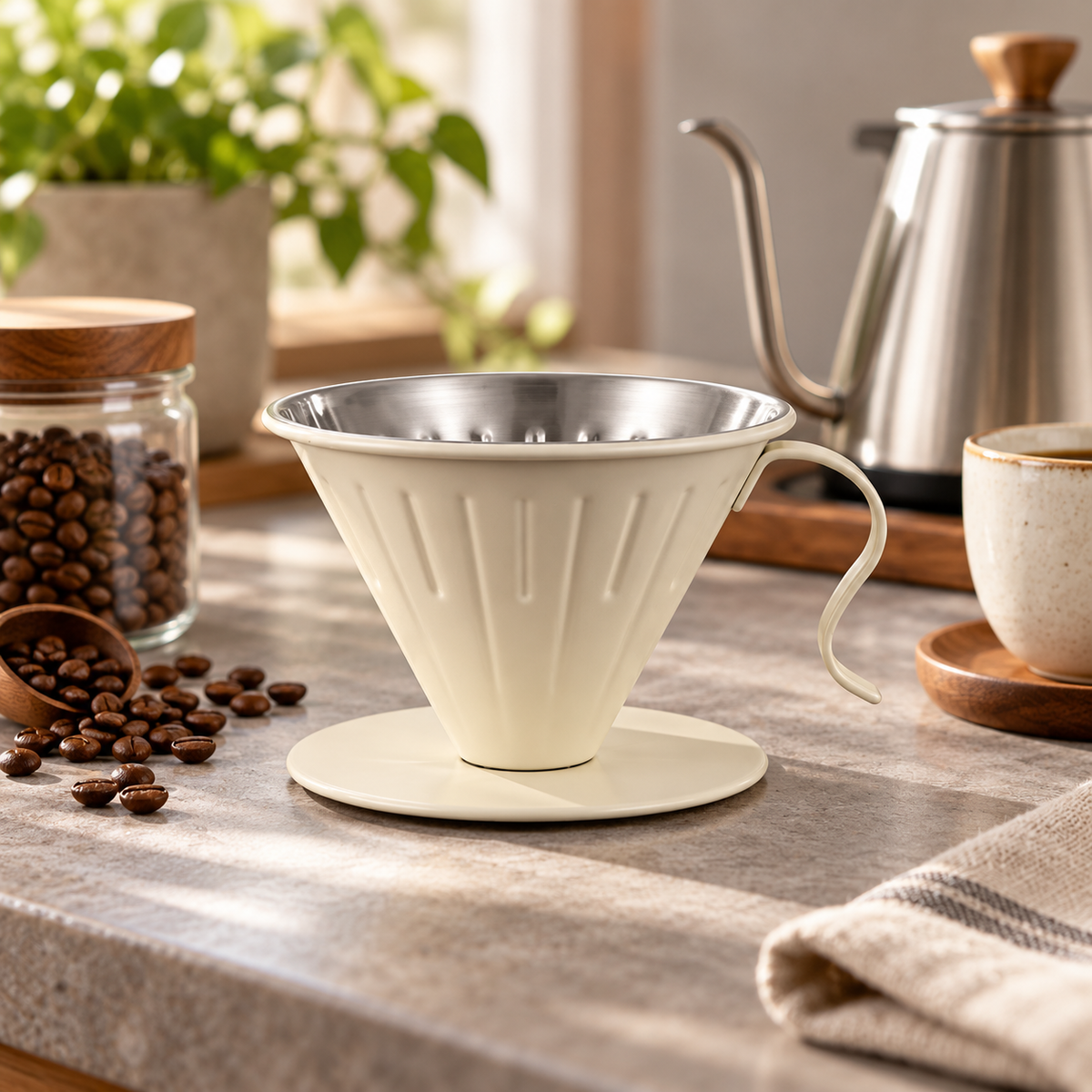 Cafetera Metodo Dripper V60 Acero Crema