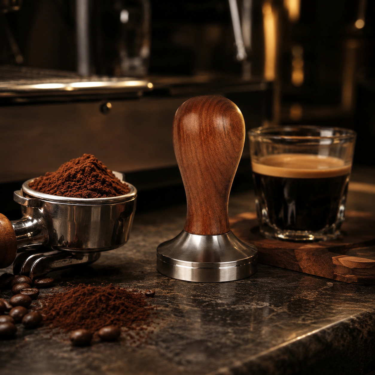 Tamper 58mm de Madera y Acero Inoxidable | Maquina Espresso