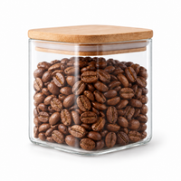 Recipiente para Cafe y Alimentos en Vidrio con Tapa de Bambu 450 ml