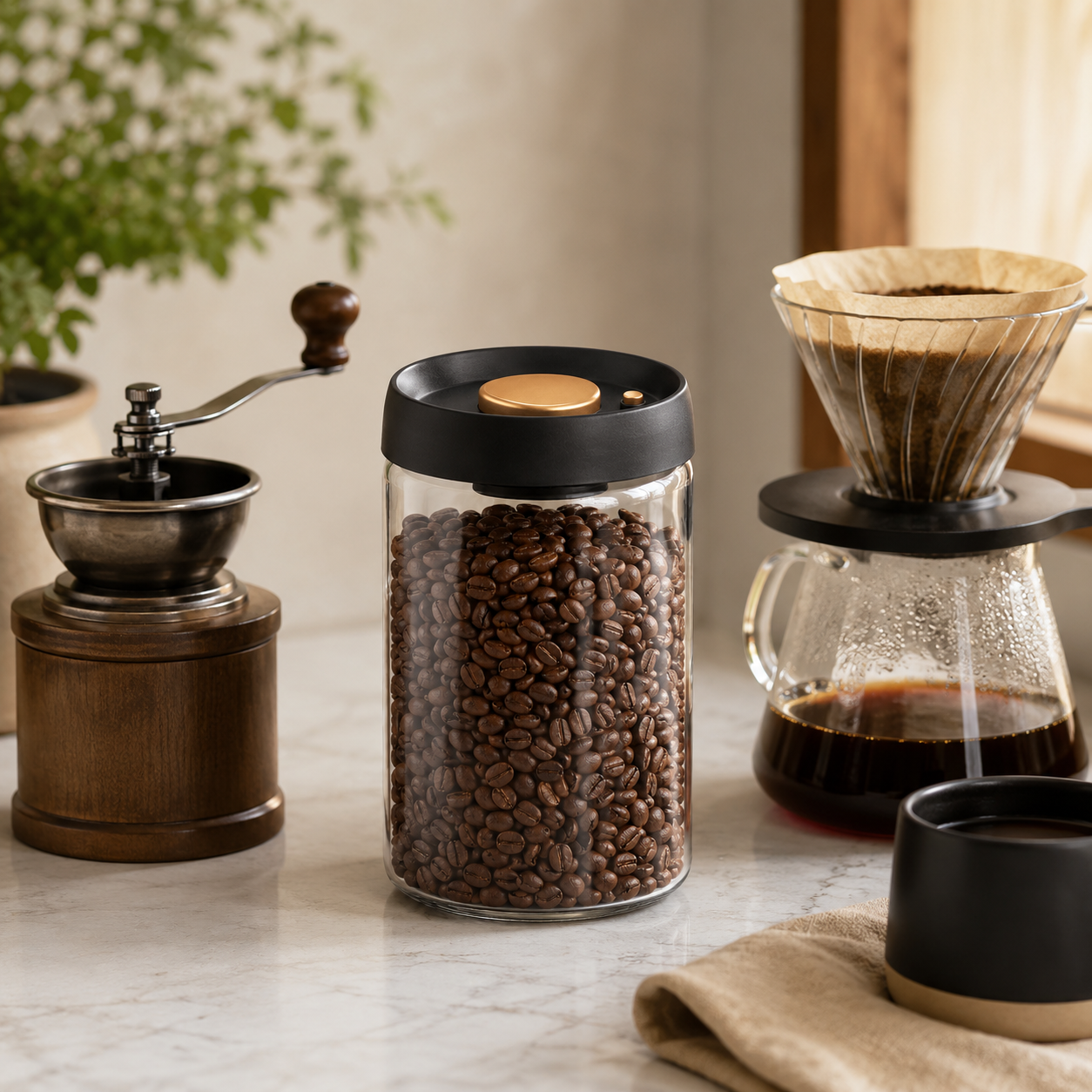 Recipiente Hermetico de Vidrio para Cafe 900 ml 30 Oz con Tapa