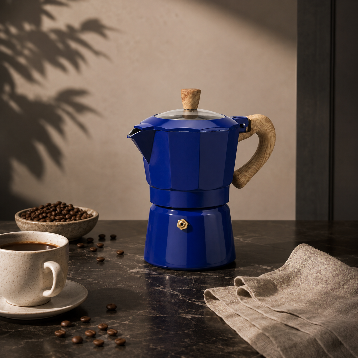 Cafetera Italiana Moka 6 Tazas Azul – Cafe Intenso Tipo Espresso