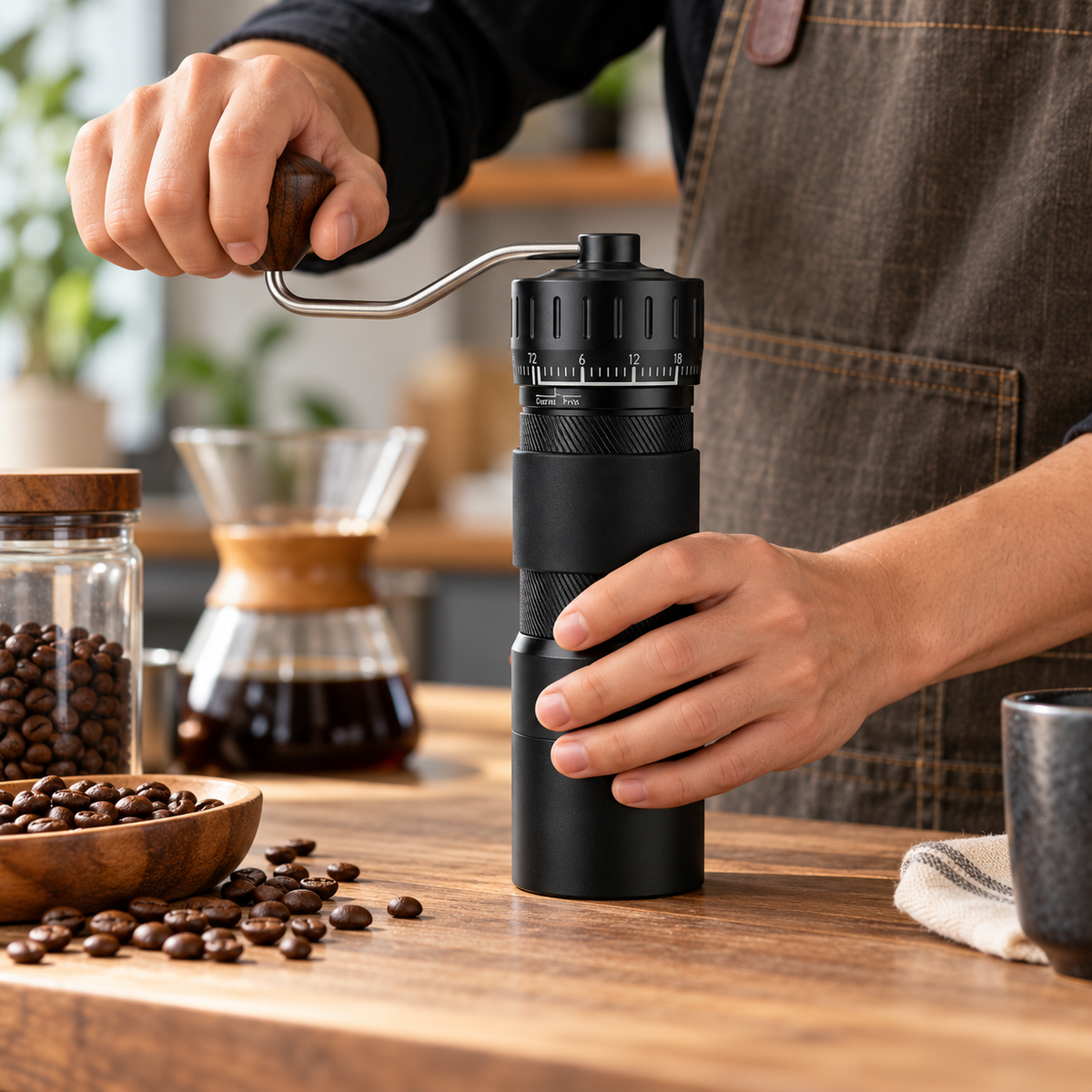 Molino Cafe Conico en Acero Inoxidable Manual Ajustable por 72 Clics Negro