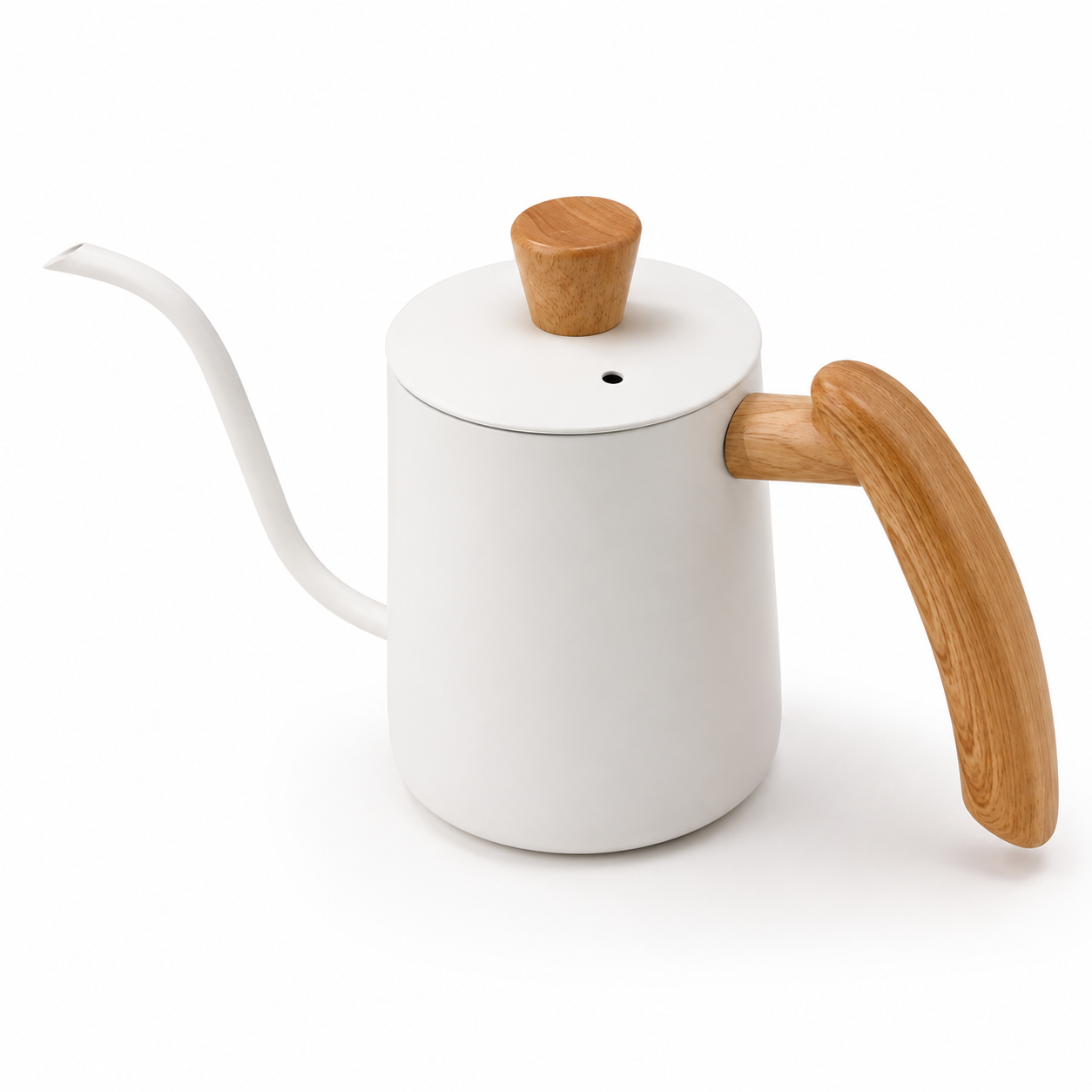 Tetera Cuello de Ganso Blanca con Mango de Madera 600 ml