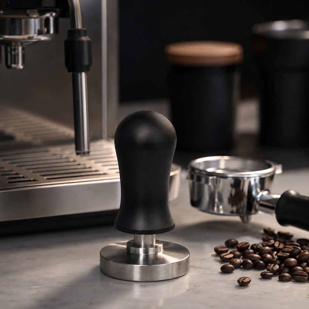 Tamper Maquina Espresso con Retorno 58 mm en Acero Inoxidable