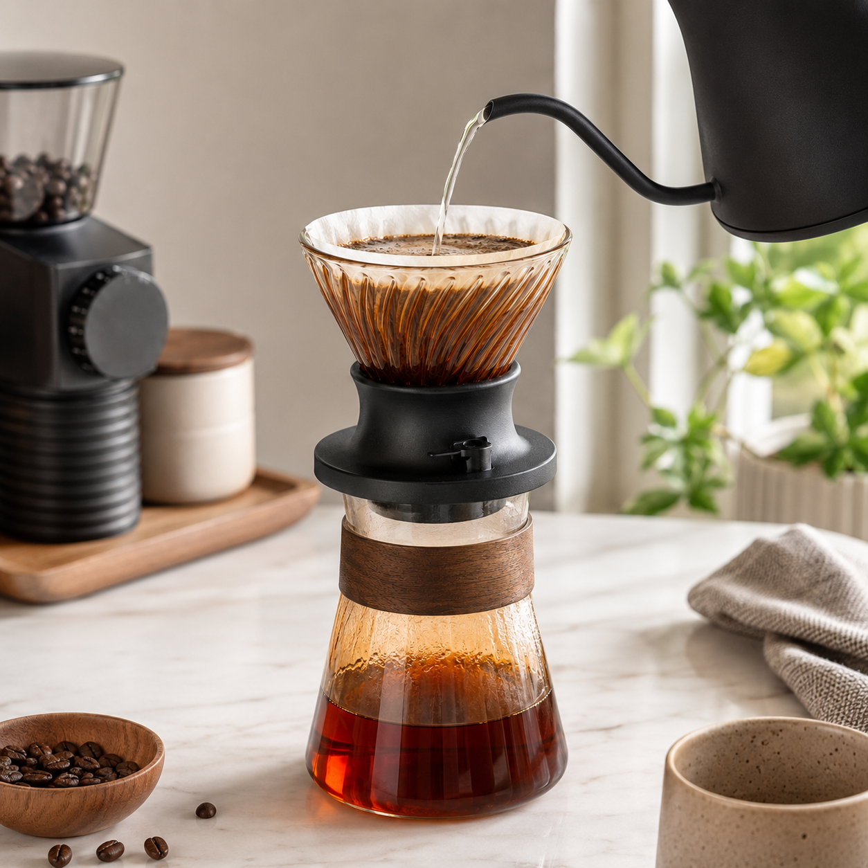 Kit Cafetera V60 Tipo Hario Switch Ambar Naranja con Server 400ml
