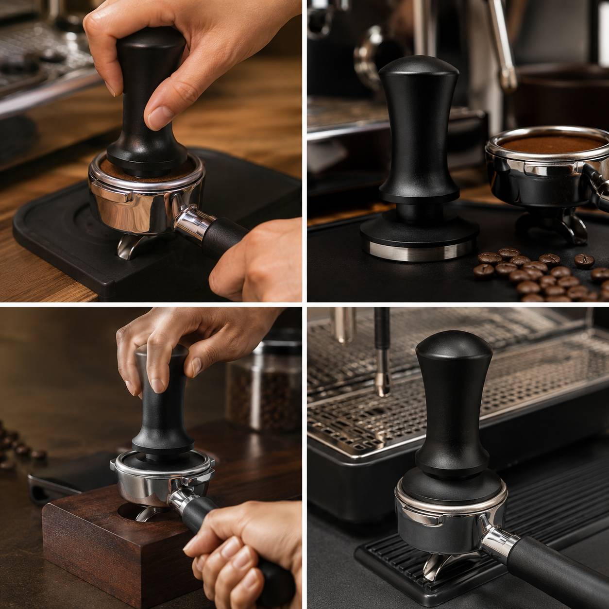 Tamper Maquina Espresso 58mm Calibrado Negro con Retorno