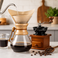 Kit Cafetera Metodo Tipo Chemex 600 ml + Molino Manual Vintage + Filtros Naturales
