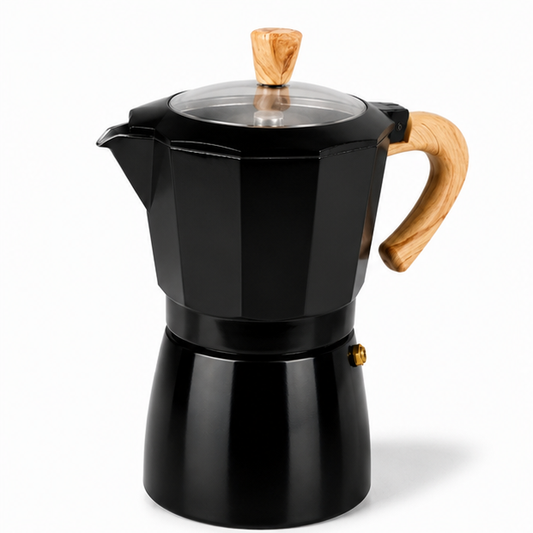 Cafetera Moka Italiana Negra de 6 Tazas con Tapa Transparente