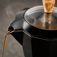 Cafetera Moka Italiana Negra de 6 Tazas con Tapa Transparente