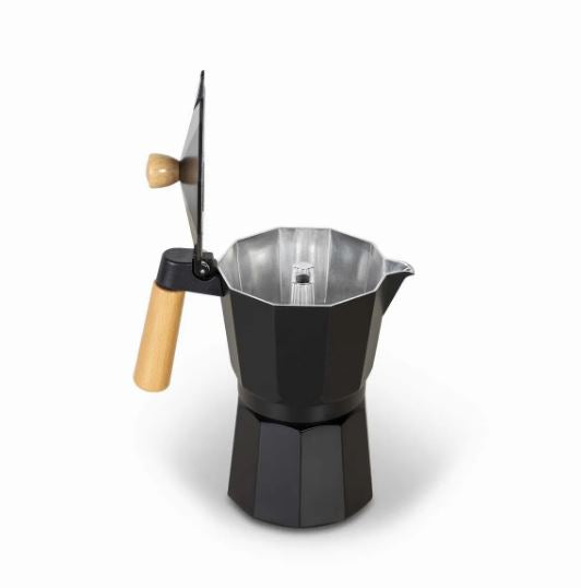 Cafetera Italiana Moka Negra con Mango en Madera 300ml  Café con Cuerpo