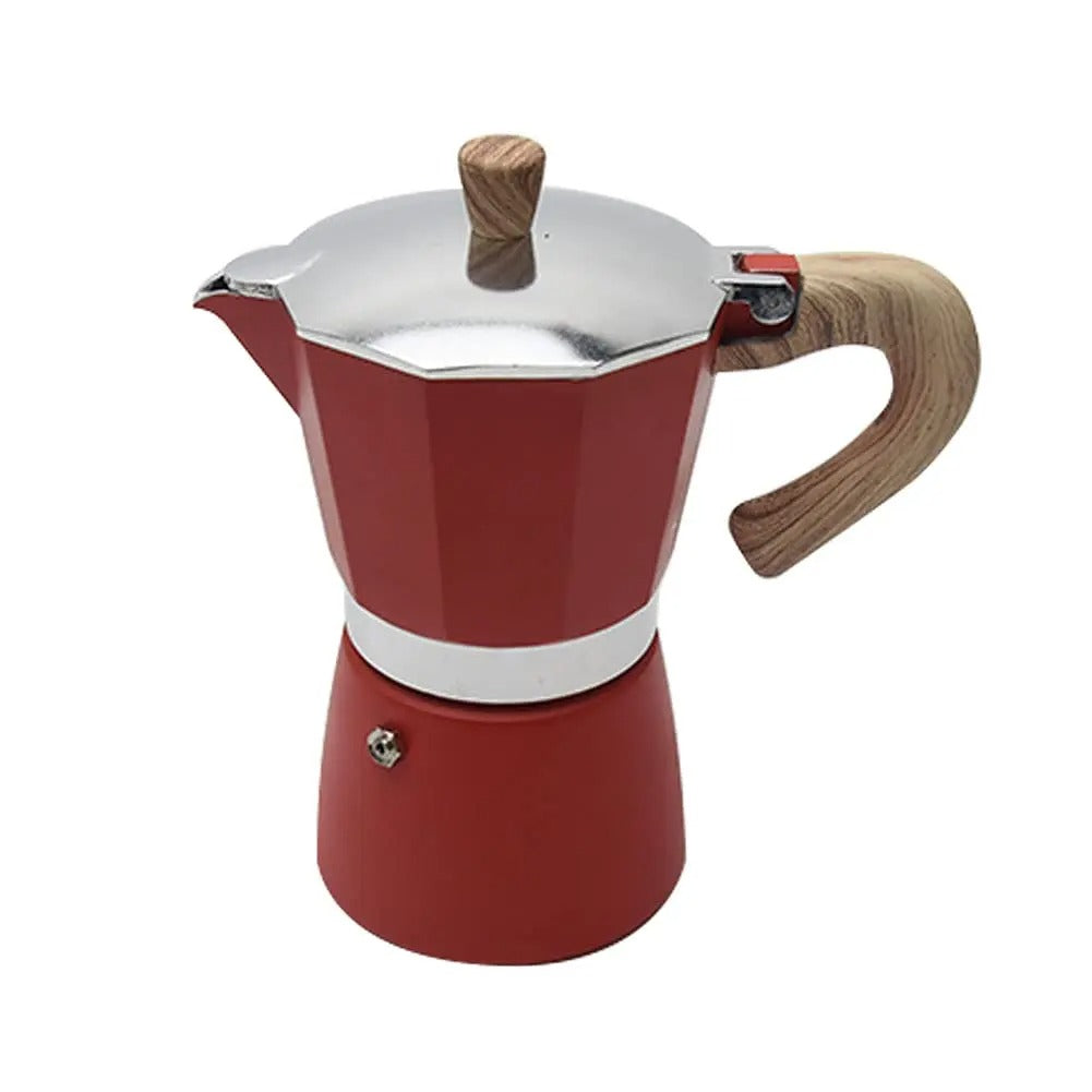 Cafetera Italiana Moka 6Tazas Roja Mango en Madera