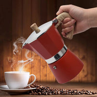 Cafetera Italiana Moka 6Tazas Roja Mango en Madera