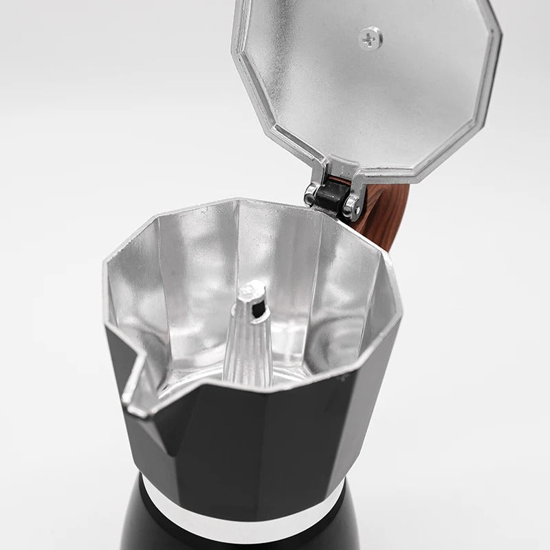 Máquina de café Moka Pot Negra para Estufa de Aluminio 300ml