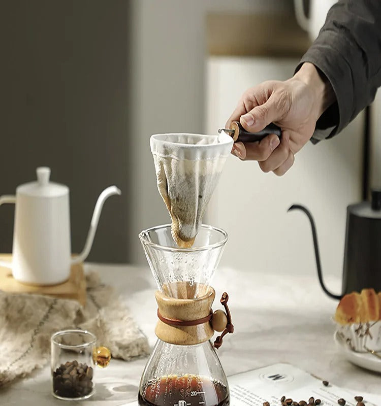 Filtro de Tela Franela Mango en Madera para Café Reutilizable Goteo