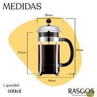 Cafetera Prensa Francesa Acero Inoxidable Plata Disponible en 350ml-600ml-800ml