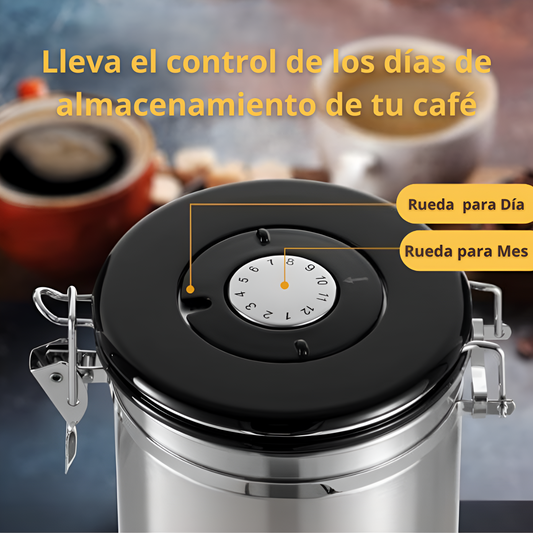 Recipiente para Almacenar Café Color Plata Hermetico y Sin entrada de Luz 900g