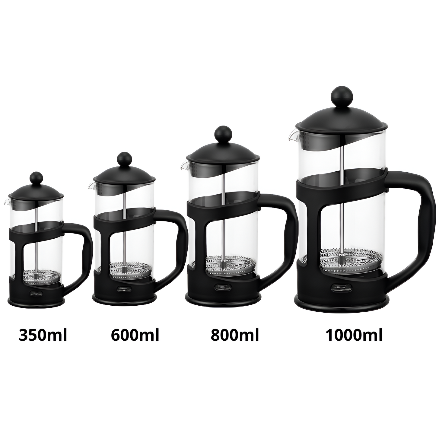 Cafetera Prensa Francesa Negra RASGOS Disponible en 350ml-600ml-800ml-1000ml