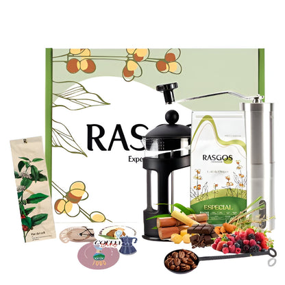 Kit Cafetero | Prensa Francesa 350ml + Café Insignia 250g + Molino + Cuchara + Mensaje Personalizado