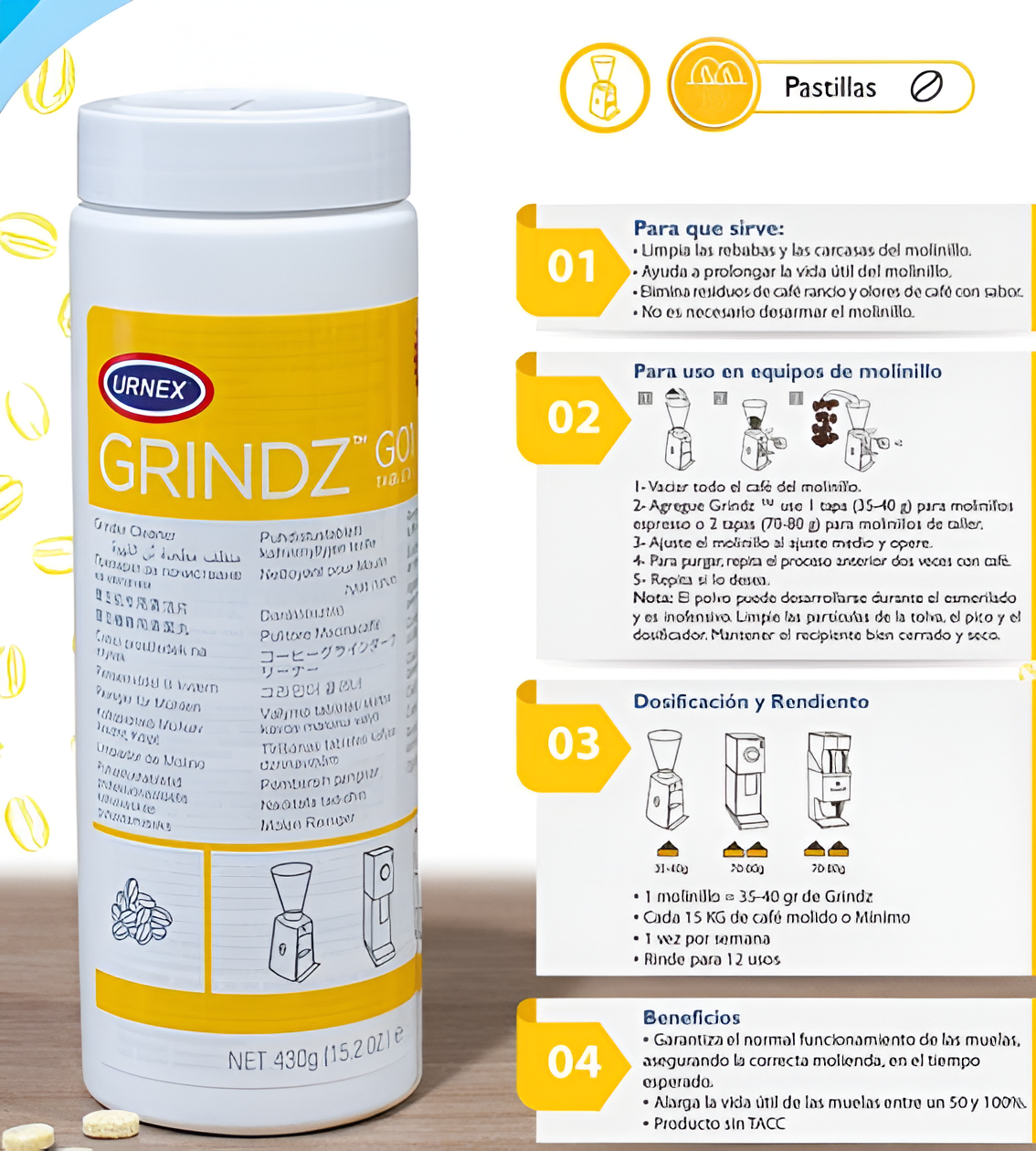 Tabletas de Limpieza Urnex Para Molino De Café 430g